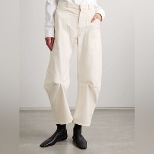 Nili Lotan Shon Pant Barrel Leg Cotton Blend Ivory Crop Baggy USA Made Size 6